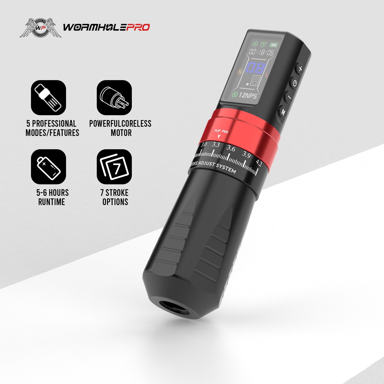 Wireless Multi-function Precison Tattoo Pen Machine With 7 Stroke Length | Wormhole Pro Bootes
