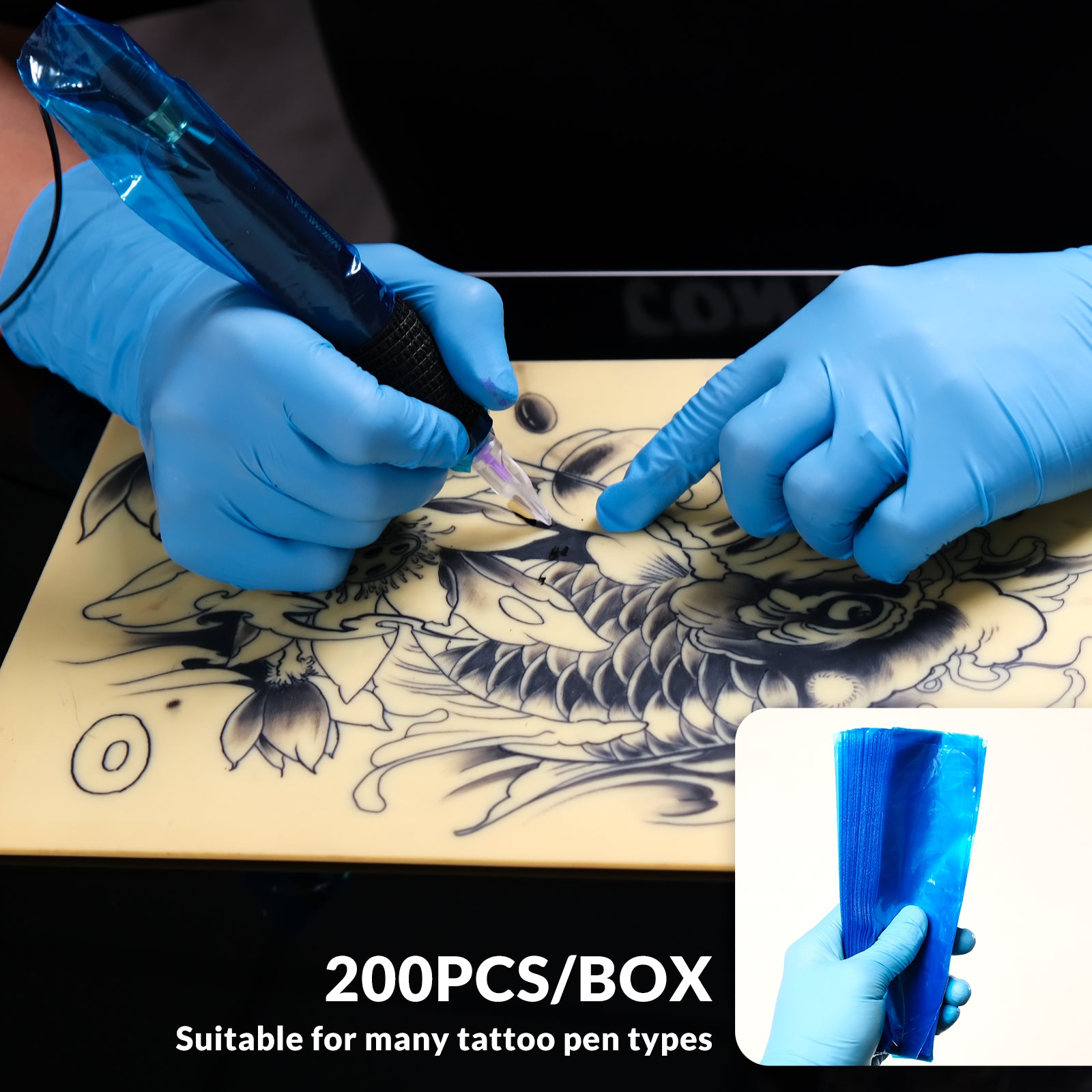 200Pcs/Box Disposable Tattoo Machine Covers Wraps Tattoo Pen Grip Sleeves