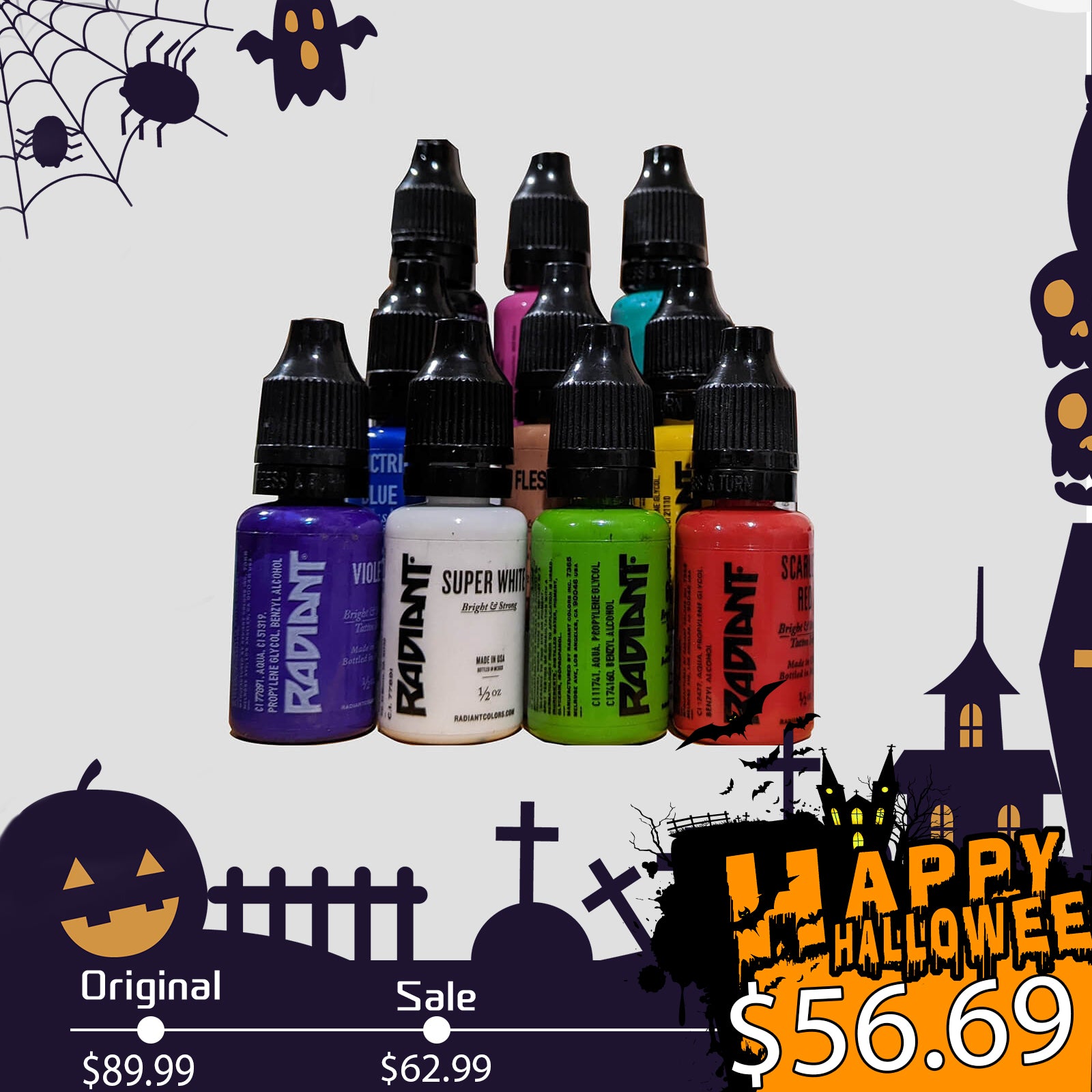 Radiant Colors 10 Color Tattoo Ink Set(only ship to USA)